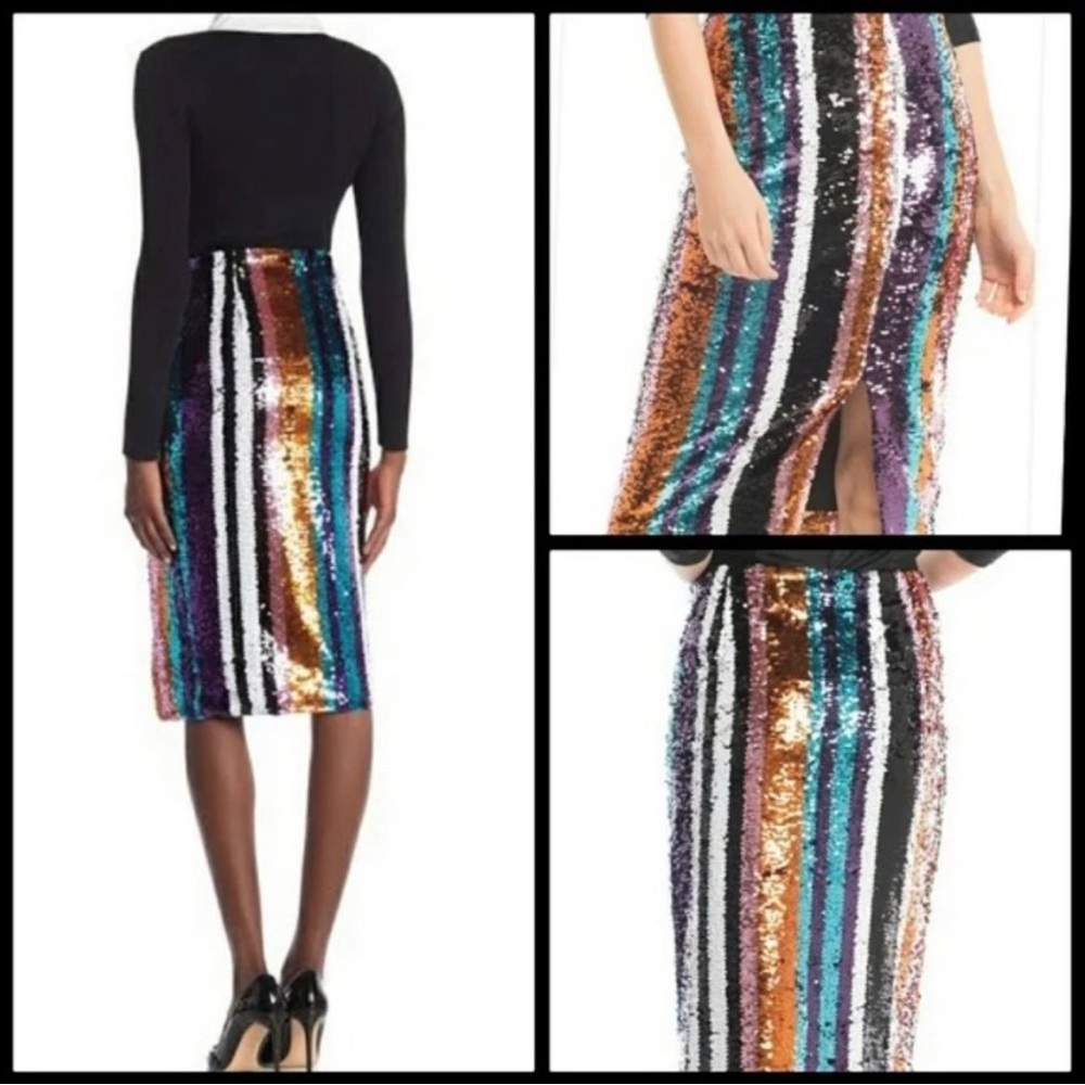 GARCIA Metallic Striped Multicolor Sequined Pencil Skirt Sz Medium